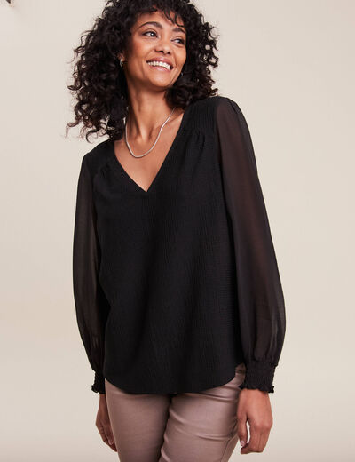 Blouse bi-matière noir femme