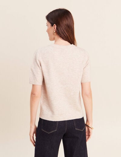 Pull manches courtes d&eacute;tails bijout&eacute;s beige femme