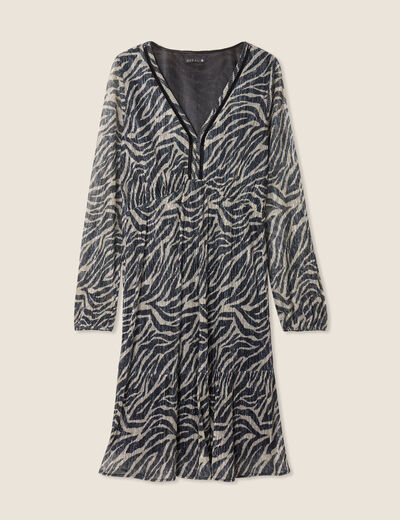 Robe zébrée à sequins évasée noir femme