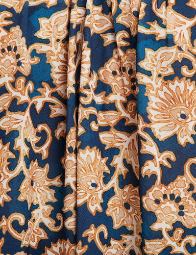 Blouse manches 3/4 col smocké bleu foncé femme