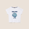 T-shirt col rond manches courtes brod&eacute; blanc femme