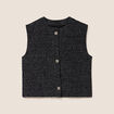 Gilet tweed droit court sans manches noir femme