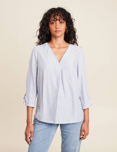 blouse fluide manches 3/4 bleu femme