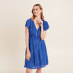 Robe droite fluide smockée bleu electrique femme