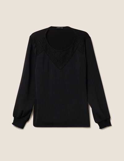 Blouse droite manches longues dentelle noir femme