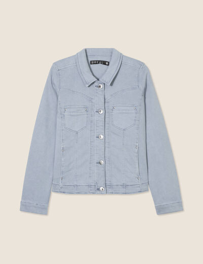 Blouson ajusté boutonné bleu gris femme