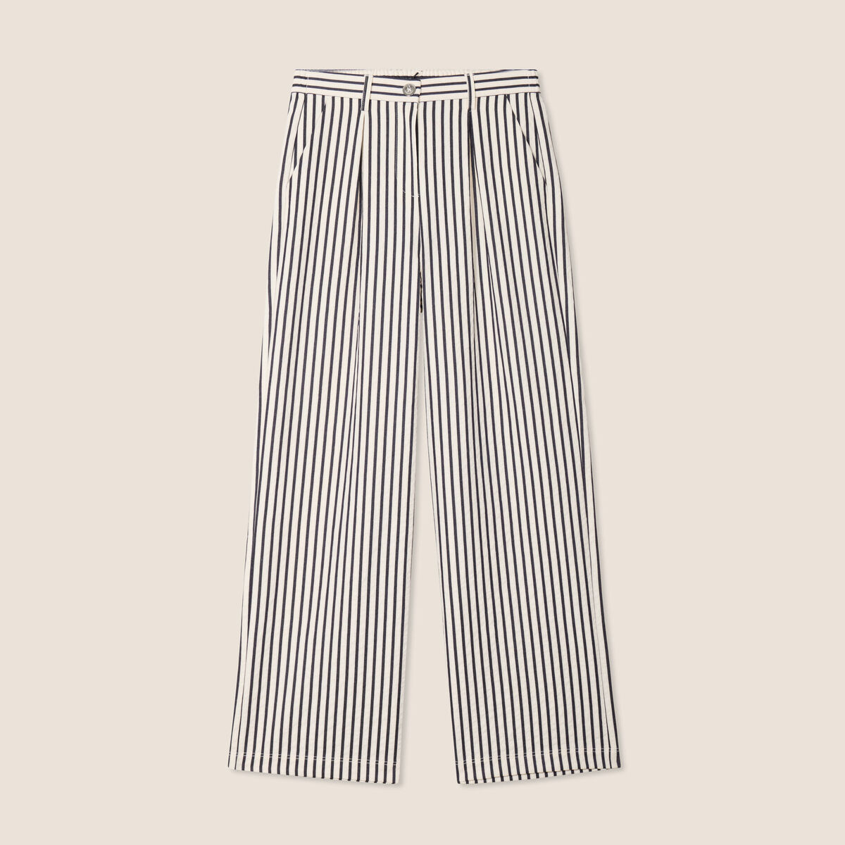 Pantalon large taille haute bleu foncé femme