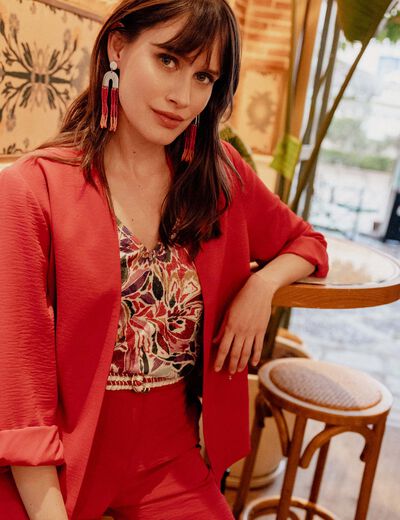 Veste droite fluide rose cerise femme