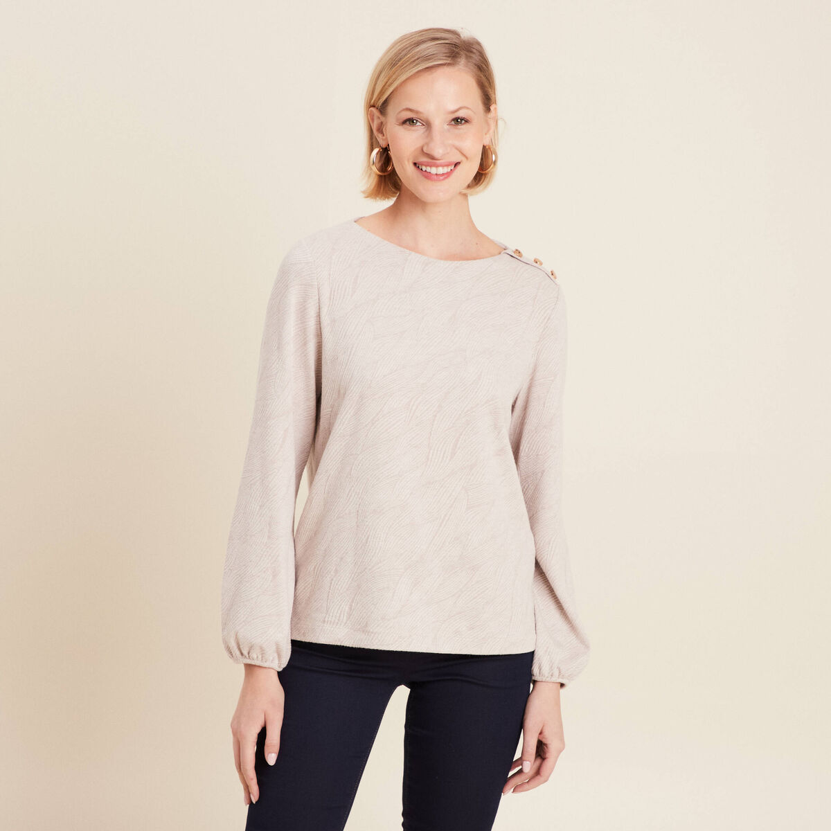 T-shirt manches longues beige femme