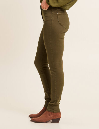 Jean magique ajusté taille standard vert kaki femme