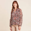 T-shirt manches longues col nou&eacute; marron femme