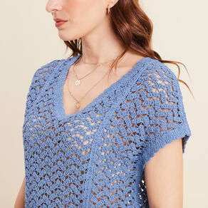 pull manches courtes ajoure bleu ciel femme Pull manches courtes ajouré bleu ciel femme