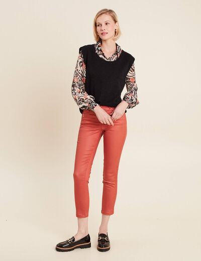 Pantalon ajusté enduit vieux rose femme
