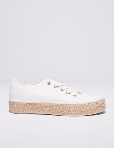 Tennis plateformes à lacets ecru femme