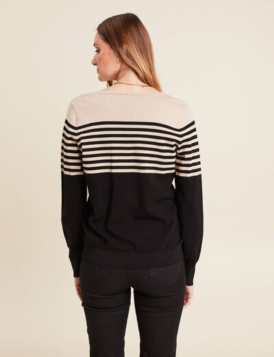 Pull ajust&eacute; col en V noir femme