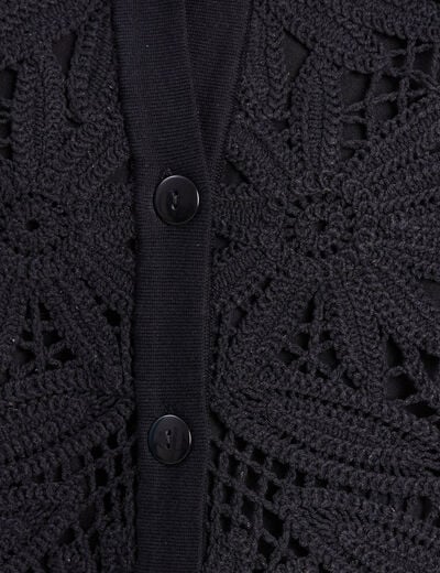 Gilet droit court col chemise dentelle noir femme