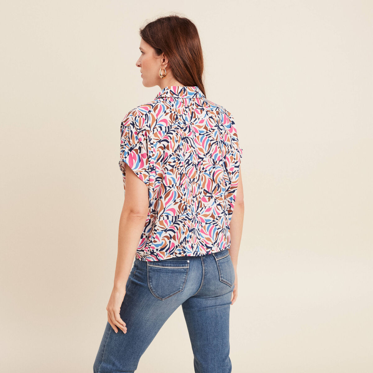 Chemise manches courtes fluide bleu femme