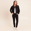 Veste droite courte manches longues denim noir femme