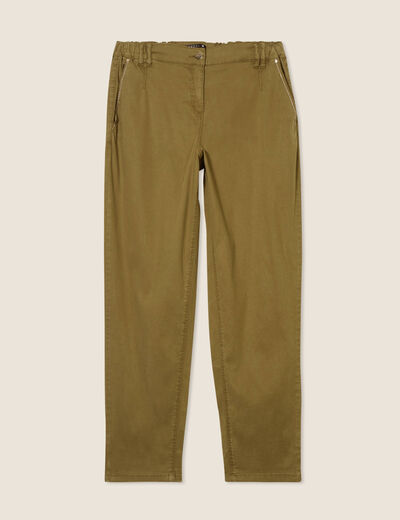 Pantalon ajusté taille haute vert olive femme