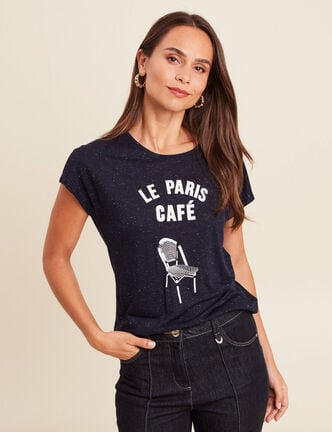 T-shirt col rond manches courtes bleu marine femme