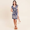 Robe droite courte col V manches courtes bleu femme
