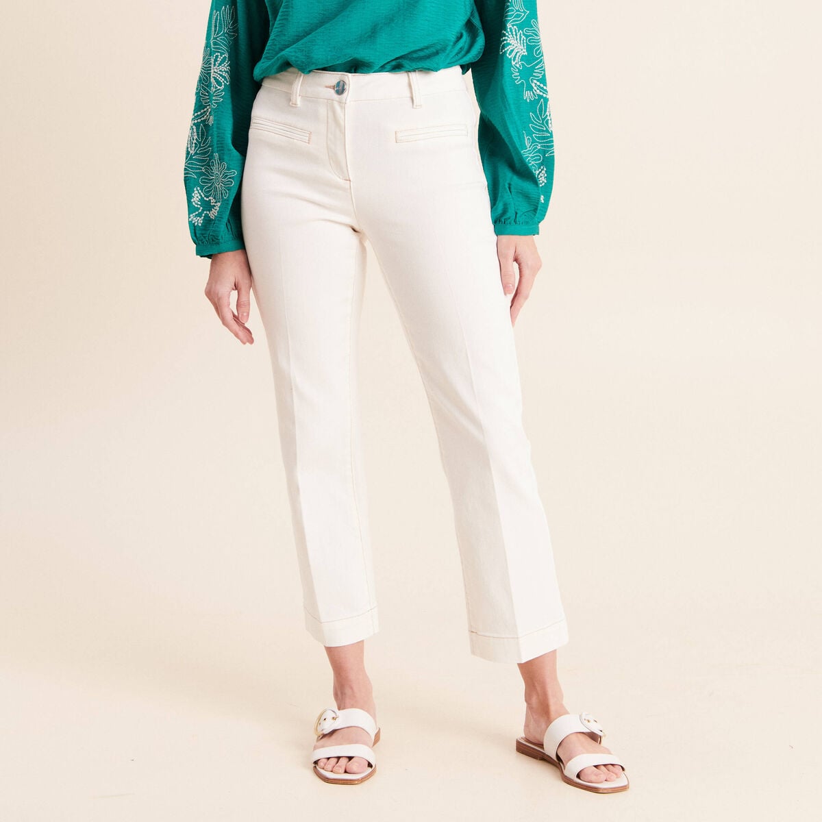 Jean coupe droite 7/8&egrave;me ecru femme