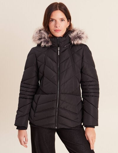 Doudoune cintr&eacute;e capuche manches longues noir femme