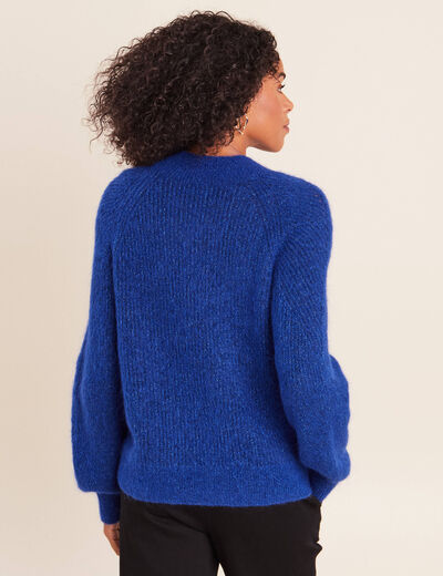 Pull droit col montant manches longues bleu electrique femme