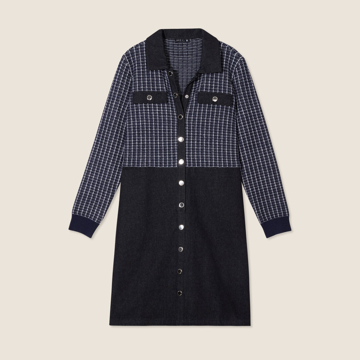 Robe droite buste tweed noir femme