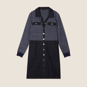 Robe droite buste tweed noir femme