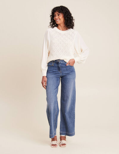Jean large à pont denim stone femme
