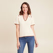 Pull col chemise manches courtes ecru femme