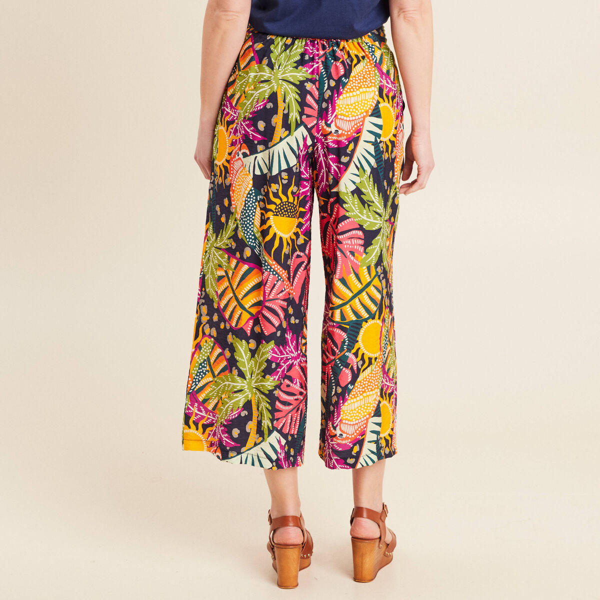 Pantalon flou large 7/8ème multicolore femme