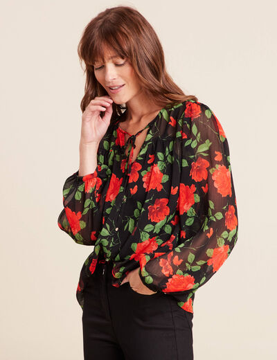 Blouse ample en voile col rond rouge femme