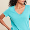 T-shirt manches courtes col en V bleu turquoise femme