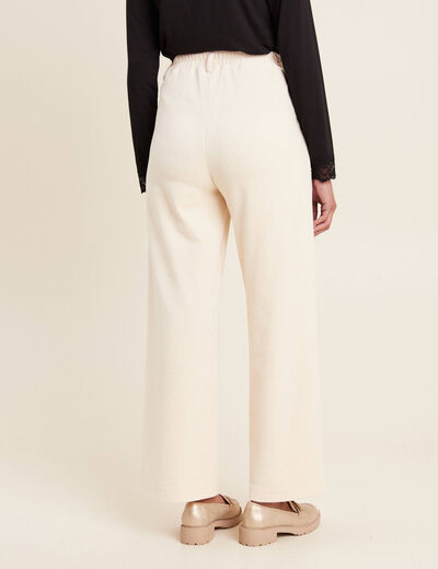 Pantalon large velours ivoire femme