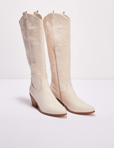Bottes western brodées ivoire femme