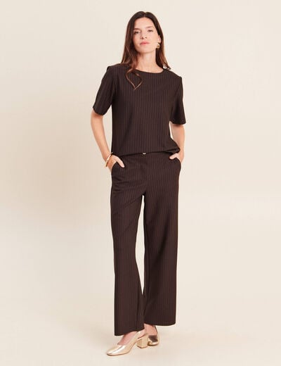 Pantalon large 7/8&egrave;me marron femme