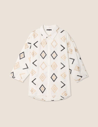 Chemise manches 3/4 brodée blanc femme