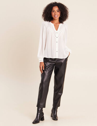 Blouse ample col chemise manches longues ivoire femme