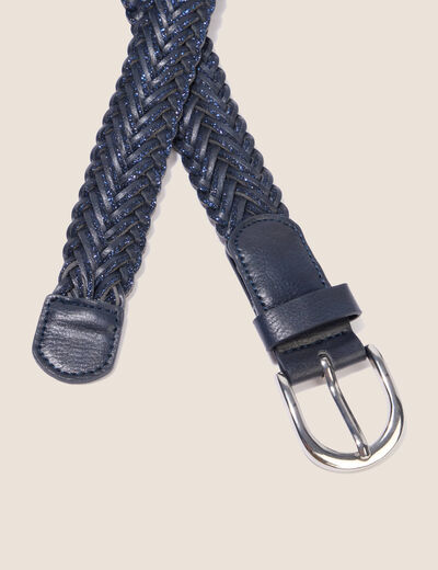 Ceinture large tress&eacute;e bleu marine femme