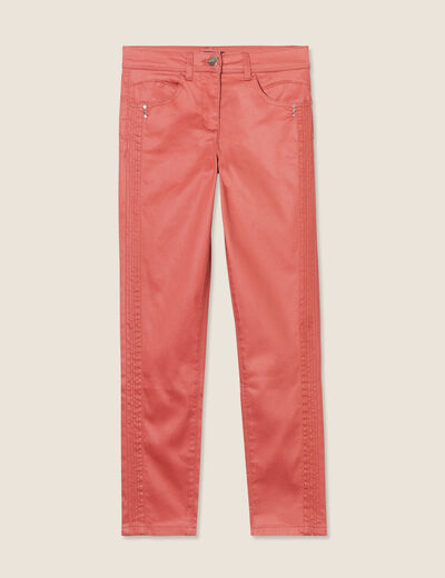 Pantalon ajusté enduit vieux rose femme