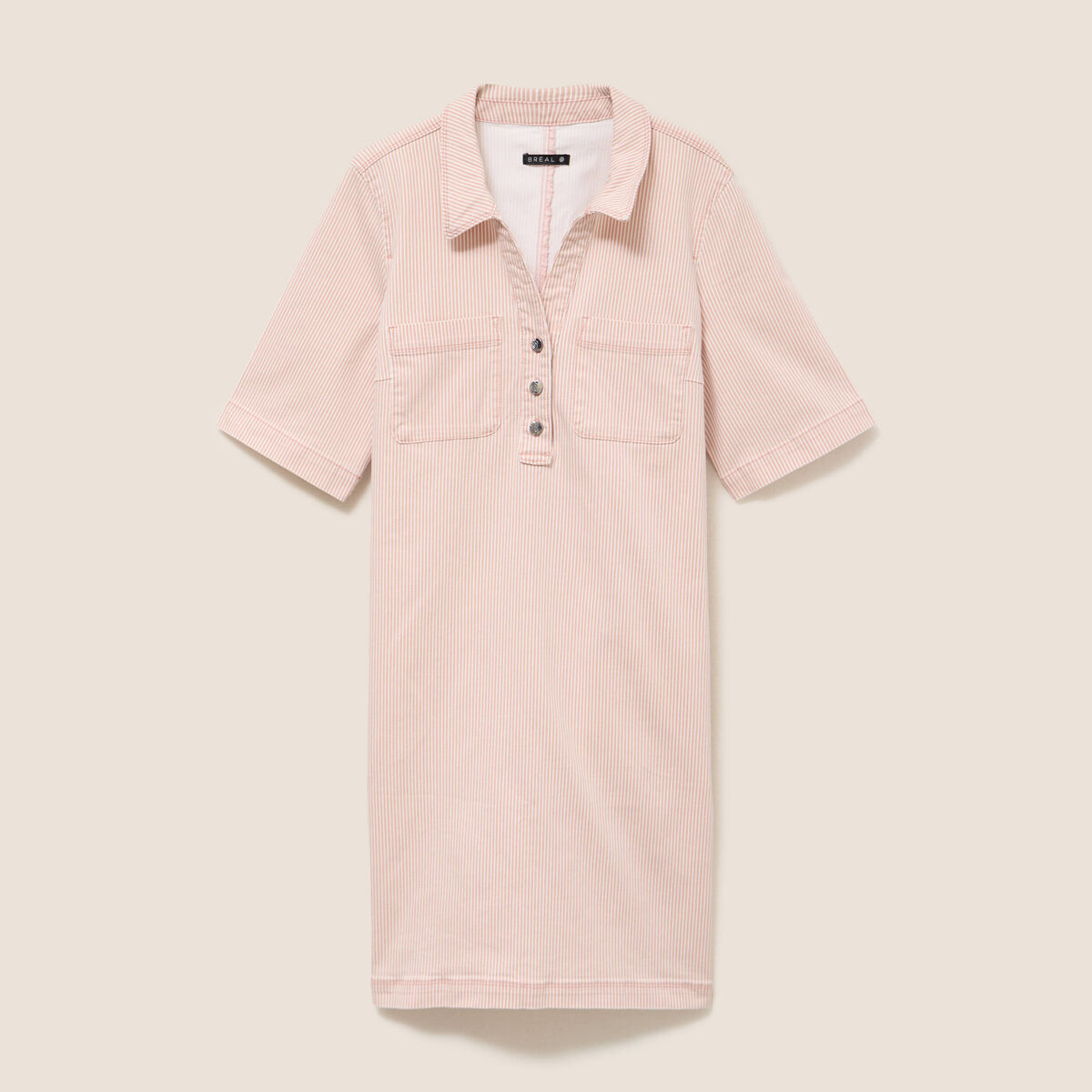 Robe courte droite en jean col chemise rose femme
