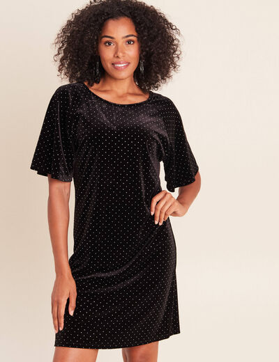 Robe droite courte manches coudes noir femme