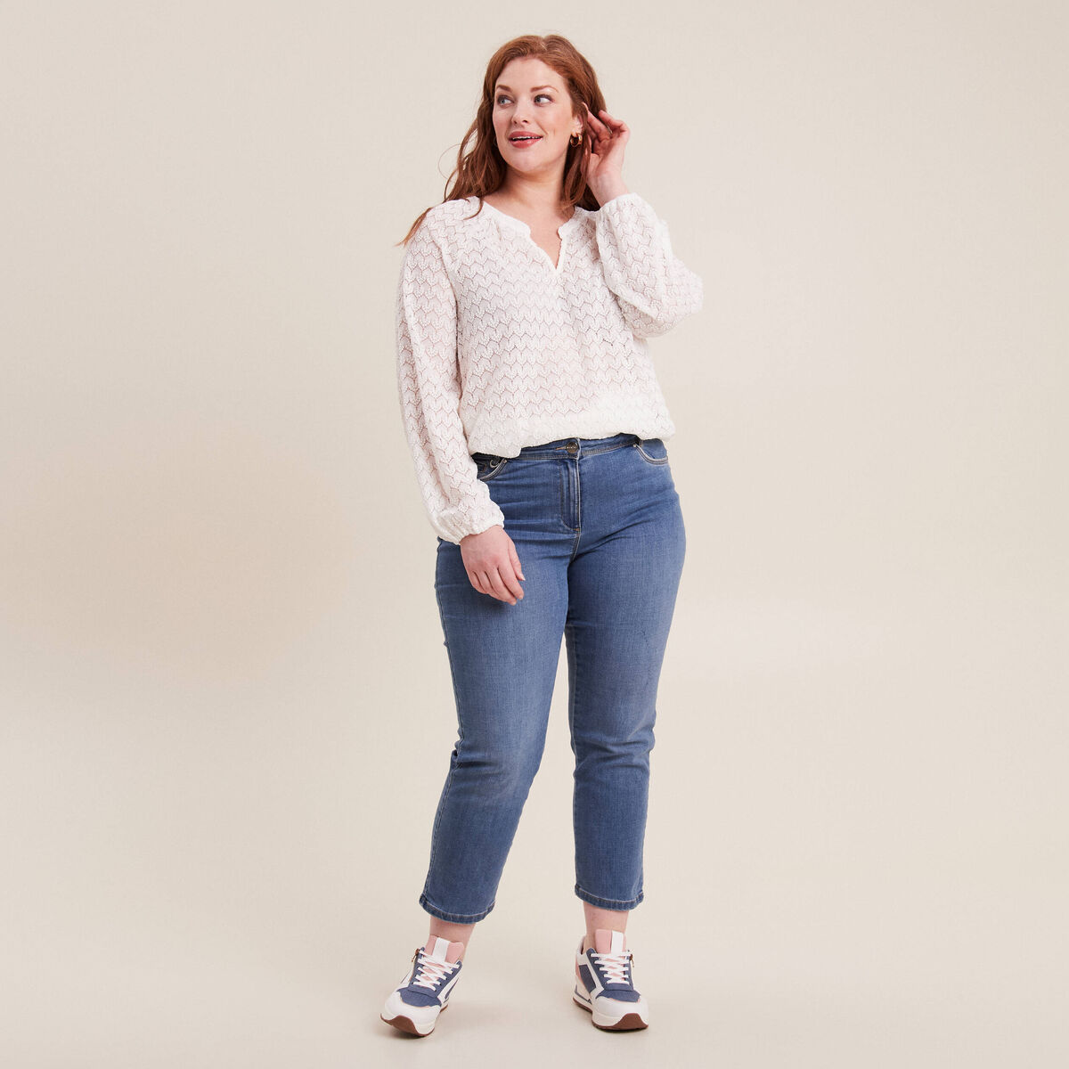Jean coupe droite 7/8&egrave;me denim stone femme