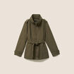 Parka droite ceintur&eacute;e vert olive femme