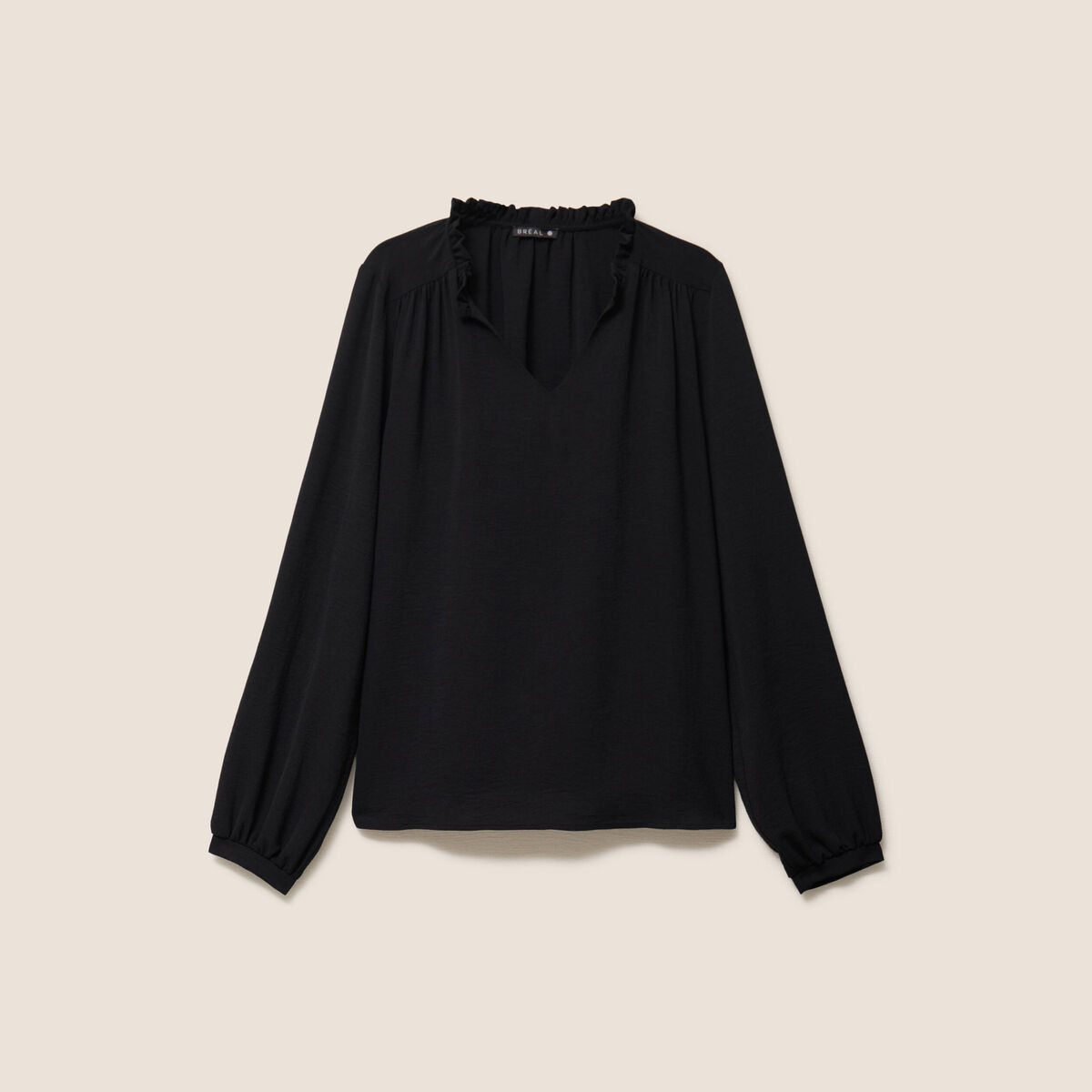 Blouse col v manches longues fluide noir femme