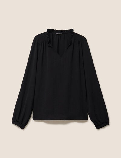 Blouse col v manches longues fluide noir femme