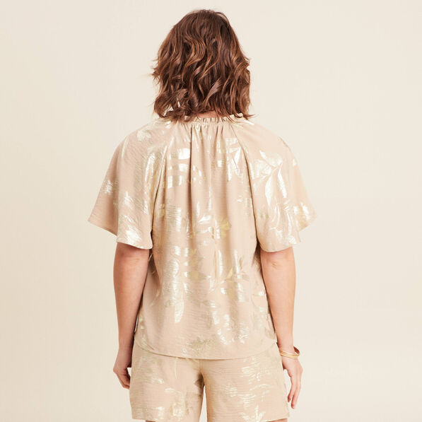 Blouse ample manches courtes beige fonce femme