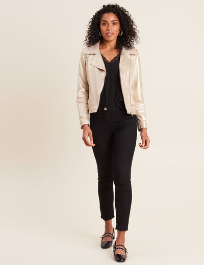 Veste esprit motard zippée couleur or femme